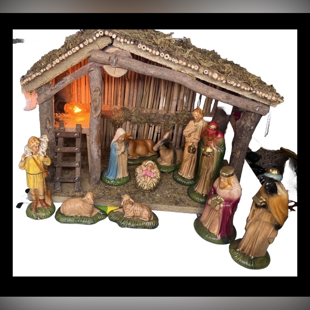 Vintage Sears Christmas Nativity Set #71-97169 11-Pieces Original Box Trim Shop